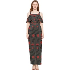 Folk Flowers Pattern Floral Surface Design Draped Sleeveless Chiffon Jumpsuit