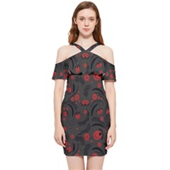 Folk Flowers Pattern Floral Surface Design Shoulder Frill Bodycon Summer Dress