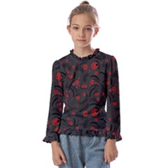 Folk Flowers Pattern Floral Surface Design Kids  Frill Detail Tee