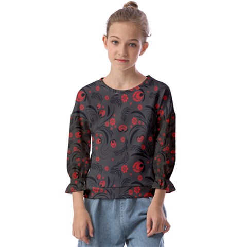 Folk Flowers Pattern Floral Surface Design Kids  Cuff Sleeve Top by Eskimos