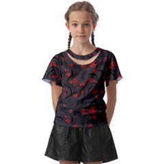 Folk Flowers Pattern Floral Surface Design Kids  Front Cut Tee by Eskimos