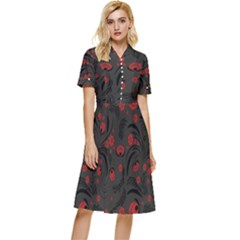 Folk Flowers Pattern Floral Surface Design Button Top Knee Length Dress