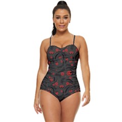 Folk Flowers Pattern Floral Surface Design Retro Full Coverage Swimsuit by Eskimos