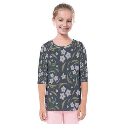 Folk Flowers Pattern Floral Surface Design Kids  Quarter Sleeve Raglan Tee by Eskimos