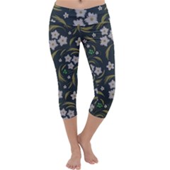 Folk Flowers Pattern Floral Surface Design Capri Yoga Leggings by Eskimos