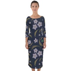 Folk Flowers Pattern Floral Surface Design Quarter Sleeve Midi Bodycon Dress by Eskimos