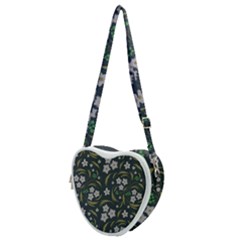 Folk Flowers Pattern Floral Surface Design Heart Shoulder Bag by Eskimos