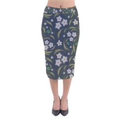 Folk Flowers Pattern Floral Surface Design Velvet Midi Pencil Skirt by Eskimos