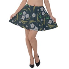 Folk Flowers Pattern Floral Surface Design Velvet Skater Skirt by Eskimos