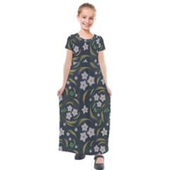 Folk Flowers Pattern Floral Surface Design Kids  Short Sleeve Maxi Dress by Eskimos