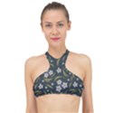 Folk flowers pattern Floral surface design High Neck Bikini Top View1