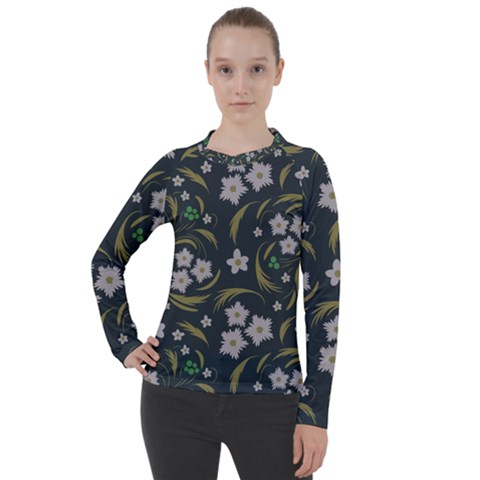 Folk Flowers Pattern Floral Surface Design Women s Pique Long Sleeve Tee by Eskimos