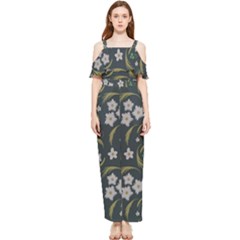 Folk Flowers Pattern Floral Surface Design Draped Sleeveless Chiffon Jumpsuit