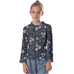 Folk Flowers Pattern Floral Surface Design Kids  Frill Detail Tee