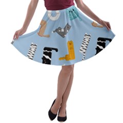 Unusual And Funny Tetris Cats A-line Skater Skirt by SychEva