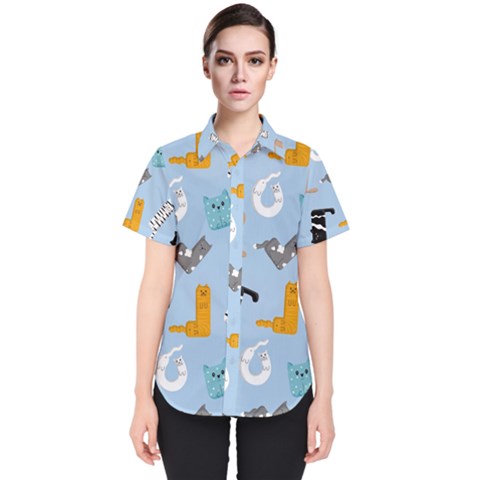 Unusual And Funny Tetris Cats Women s Short Sleeve Shirt by SychEva