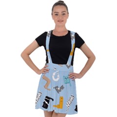 Unusual And Funny Tetris Cats Velvet Suspender Skater Skirt by SychEva