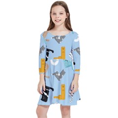 Unusual And Funny Tetris Cats Kids  Quarter Sleeve Skater Dress