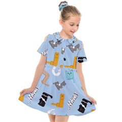 Unusual And Funny Tetris Cats Kids  Short Sleeve Shirt Dress by SychEva