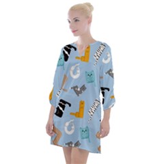 Unusual And Funny Tetris Cats Open Neck Shift Dress by SychEva