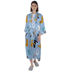 Unusual And Funny Tetris Cats Maxi Satin Kimono by SychEva