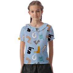 Unusual And Funny Tetris Cats Kids  Frill Chiffon Blouse by SychEva