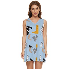 Unusual And Funny Tetris Cats Tiered Sleeveless Mini Dress