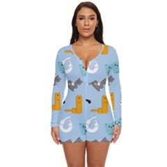 Unusual And Funny Tetris Cats Long Sleeve Boyleg Swimsuit