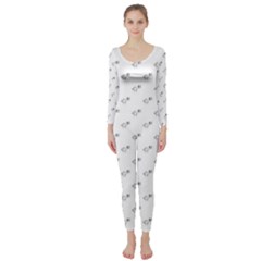 Stylized Bird Cartoon Drawing Pattern Long Sleeve Catsuit