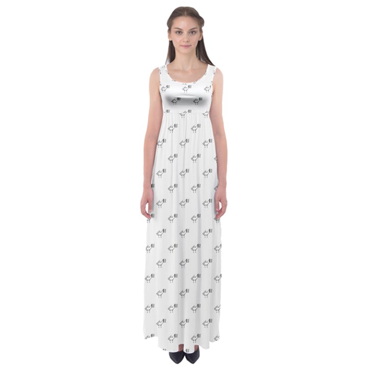 Stylized Bird Cartoon Drawing Pattern Empire Waist Maxi Dress