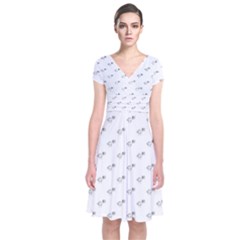 Stylized Bird Cartoon Drawing Pattern Short Sleeve Front Wrap Dress by dflcprintsclothing