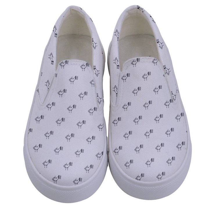 Stylized Bird Cartoon Drawing Pattern Kids  Canvas Slip Ons