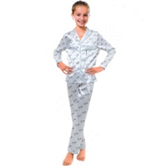 Stylized Bird Cartoon Drawing Pattern Kid s Satin Long Sleeve Pajamas Set by dflcprintsclothing