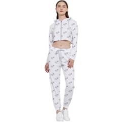 Stylized Bird Cartoon Drawing Pattern Cropped Zip Up Lounge Set