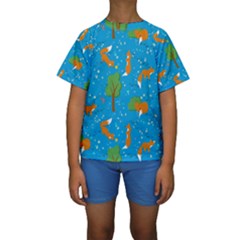 Red Fox In The Forest Kids  Short Sleeve Swimwear by SychEva