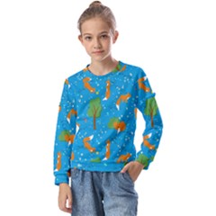 Red Fox In The Forest Kids  Long Sleeve Tee With Frill 