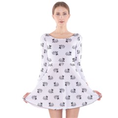 Funny Monster Feline Drawing Motif Pattern Long Sleeve Velvet Skater Dress by dflcprintsclothing