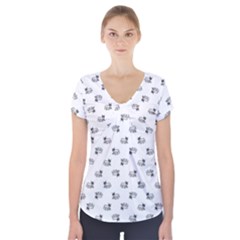 Funny Monster Feline Drawing Motif Pattern Short Sleeve Front Detail Top by dflcprintsclothing