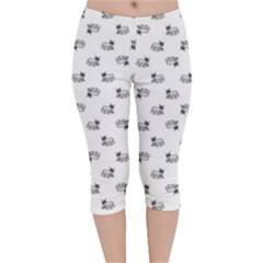 Funny Monster Feline Drawing Motif Pattern Velvet Capri Leggings 