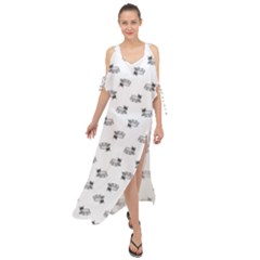 Funny Monster Feline Drawing Motif Pattern Maxi Chiffon Cover Up Dress by dflcprintsclothing