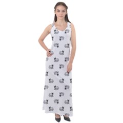 Funny Monster Feline Drawing Motif Pattern Sleeveless Velour Maxi Dress by dflcprintsclothing