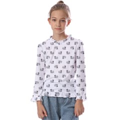 Funny Monster Feline Drawing Motif Pattern Kids  Frill Detail Tee