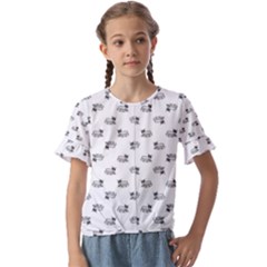 Funny Monster Feline Drawing Motif Pattern Kids  Cuff Sleeve Scrunch Bottom Tee