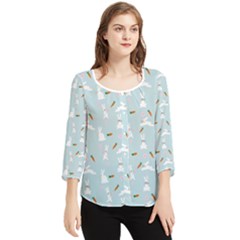 Funny And Funny Hares  And Rabbits In The Meadow Chiffon Quarter Sleeve Blouse by SychEva