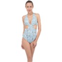 Funny And Funny Hares  And Rabbits In The Meadow Halter Front Plunge Swimsuit View1