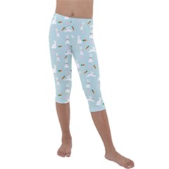 Funny And Funny Hares  And Rabbits In The Meadow Kids  Lightweight Velour Capri Leggings  by SychEva