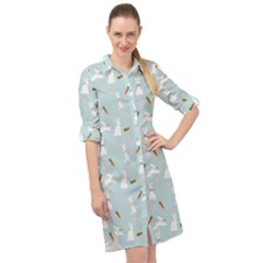 Funny And Funny Hares  And Rabbits In The Meadow Long Sleeve Mini Shirt Dress by SychEva