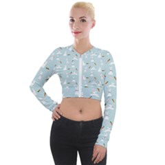 Funny And Funny Hares  And Rabbits In The Meadow Long Sleeve Cropped Velvet Jacket by SychEva