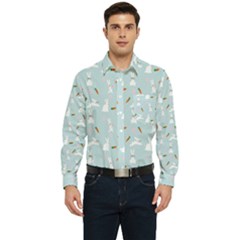 Funny And Funny Hares  And Rabbits In The Meadow Men s Long Sleeve Pocket Shirt  by SychEva