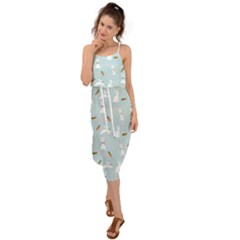 Funny And Funny Hares  And Rabbits In The Meadow Waist Tie Cover Up Chiffon Dress by SychEva